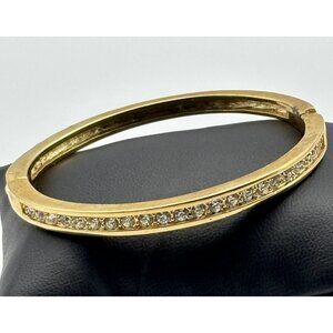 Vintage Roman Hinged Bangle Bracelet Gold Tone W/Channel Set Rhinestones, Signed